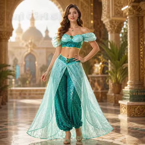 Aladdin Jasmine Princess Dress Women's Cosplay Costume Arabian Dress for Christmas Halloween Carniva