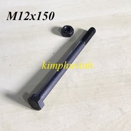 02 SETS - 12x150mm BLACK STEEL BULONG - BLACK BULON 8.8 (BULON + CANOPY)