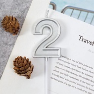 Silver number candle with border 2_Birthday cake decoration accessory