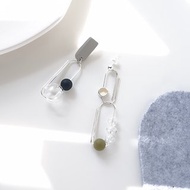 Eli 原創設計 手工軟陶 鎖扣簡約玻璃珠 925純銀耳環