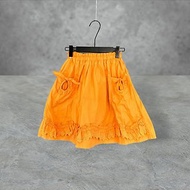 二手 橘色 微挺 拼接 口袋 傘狀 鬆緊 高腰 18~21 短裙 PF519