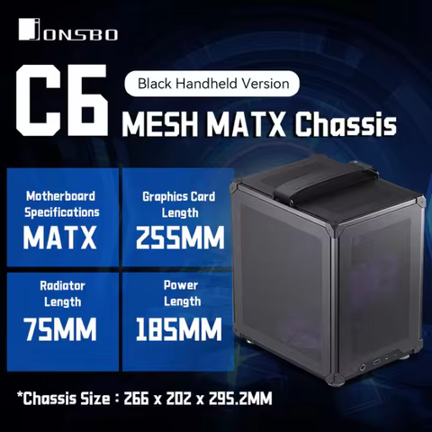 JONSBO C6 MATX Mini ITX Case For PC Type-C ATX Power Portable Mini Desktop Mesh Chassis Computer PC 