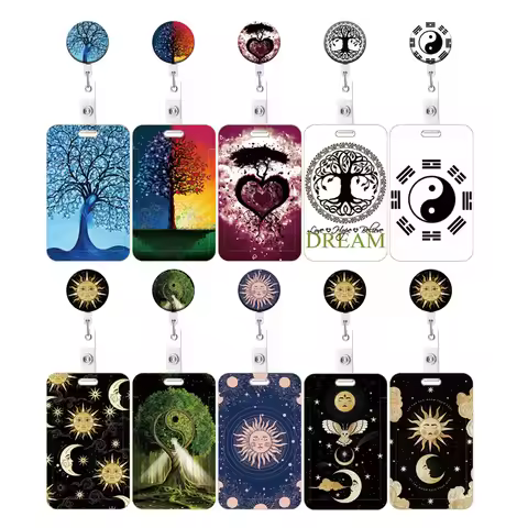 Tree of Life Card Holder Retractable Clip Business ID Badge Card Case Reel Yoyo Employee Cards Cover