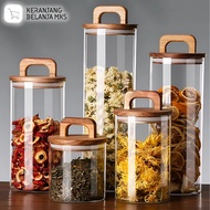 Airtight Glass Jar Cake Jar / Spice Jar with Wooden Lid Sealed Food Storage Jar Wood Lid