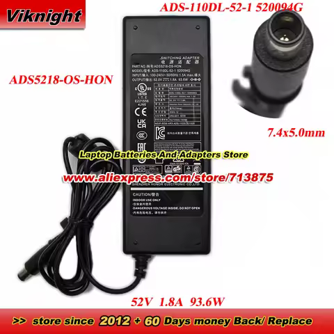 ADS5218-OS-HON AC Adapter ADS-110DL-52-1 520094G 52V 1.8A for NETWORK VIDEO RECORDER NVR301-16L-P8 w