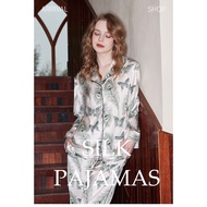 [OSEE] [White Phoenix Feather] Ice Silk Pajamas for Women Summer Thin Long Sleeve Long Pants Korean 