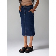 Chân váy denim midi cổ điển cạp cao dài đến đầu gối, thiết kế chữ A, túi bên hông, trang phục công's