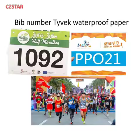 Czstar 100pcs printed Tyvek Bib number waterproof 50pcs 10000pcs for RFID sport timing chip foam Bib