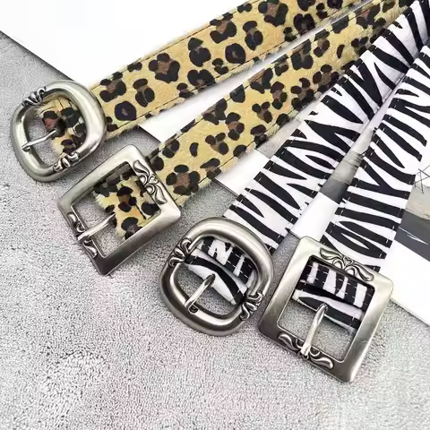 2026 New Luxury Brand Leopard Snake Zebra Pattern Snakeskin Cos Skin Cricle Pin Golden Buckle Y2k Be