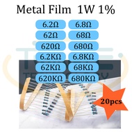 Resistor 1W Metal Film 6.2 , 6.8, 62 , 68, 620, 680, 6.2K, 6.8K, 62K, 68K,620K, 680K ohm 1% 20 Units