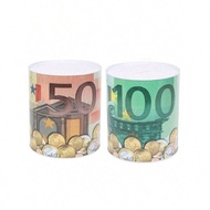 1pc 10cm-22cm USD/EUR Coin Bank, Large Capacity Sealed Metal Piggy Bank, One-Way Coin Saving Box, Li