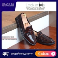 509 👞 Penny Loafer Burgundy - Black Rubber Sole รองเท้า loafer ผู้ชาย งานหนัง Italy แท้ HandMade สุ