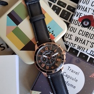 Fossil FS5237 Grant Chronograph Watch with Black Dial Rose Gold Stainless Steel Case Black Leather S