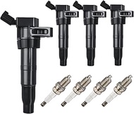 Ignition Coil Pack UF611 and Iridium Spark Plugs (Set of 4) Compatible with Hyundai Equus Genesis So
