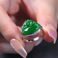 冰種老坑綠翡翠佛公戒指 18K金鑽石 | 天然緬甸玉A貨翡翠 | 送禮