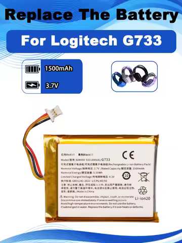 3.7V 1500mAh Replacement Battery For Logitech G733 LightSpeed Wireless Game Headset Headphones 60405