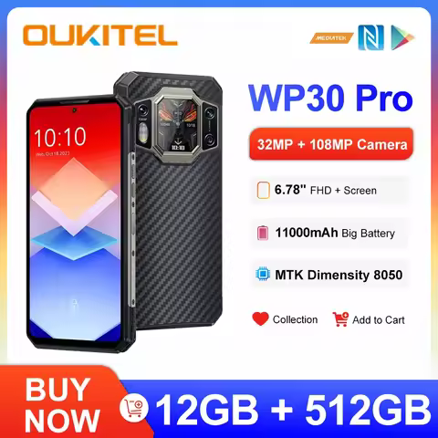 Oukitel WP30 Pro 5G 12GB+512GB Rugged Smartphone 120W Android13 Mobile Phone 11000mAh 6.78" FHD+ 108