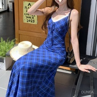 DUNEA Vintage Plaid Cami Bodycon Dress
