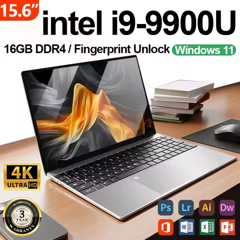 New Office Laptop Intel Core i9 9900U 15.6 inch 4K HD Screen Windows 11 16GB RAM 1TB SSD Portable Sl