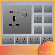 Gray Light Switch Socket Combo - 1 Gang 13A Socket + 2 Gang Multi-Function 5-Hole Ou