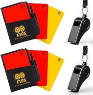 Soccer Referee Kit 2pcs - Sports Whistle with Lanyard &amp; Ref Card - Soccer Red Yellow Card, and Coach Black Whistle for Basketball, Soccer, School, Entertainment