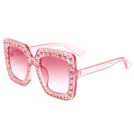 Elton Square Rhinestone Sunglasses Oversized Diamond Bling Bling Glasses