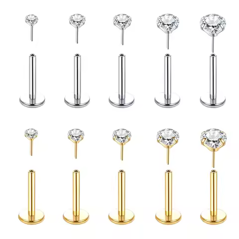 5Pcs Stainless Steel Nostril Studs with 1.5/2/2.5/3/4MM CZ Crystals for Nose Ear Helix Tragus Lip Pi