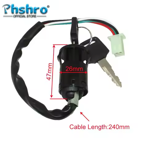 Phshro 4 Wire Ignition Key Switch Lock For Moped Scooter Quad ATV Pit Dirt Bikes Go Kart