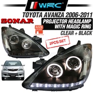 Sonar Toyota Avanza 2006 - 2011 Projector Headlamp With Magic Ring ( Clear + Black )