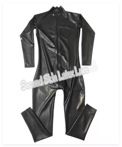 Men's Full Body Latex Tight Jumpsuit Latex Catsuit Rubber Fetish Bodysuit with Front Zip Jumpsuit Pl