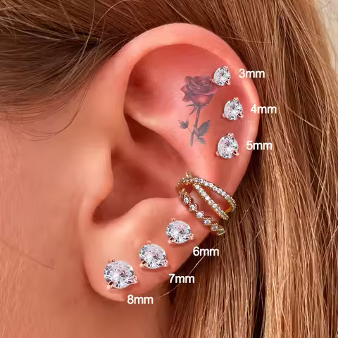 Simple 0.7 Carat Cubic Zirconia Stud Earrings Rose Gold Color Silver Color Fashion AAA+ CZ Stone Jew