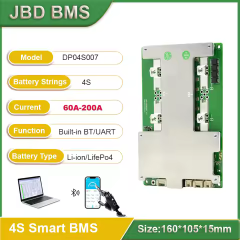JBD Lifepo4 BMS 12V 4S Smart BMS Liion 60A 100A 150A 200A Battery Protection Board Build-in BT BMS W