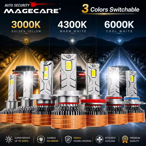 Tri Color H7 LED Headlights H1 H8 H9 HB3 9005 9006 CANbus with Remote Control 6000K 4300K 3000K H4 H