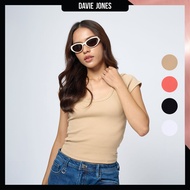 DAVIE JONES WOMEN Women's Basic U Neck T-Shirt BA0015 Beige Pink Black White