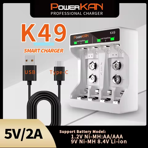 POWERKAN K49 compact design battery charger with LED display for 1.2V No.5/7 AA AAA 9V Li-ion Batter