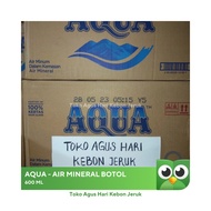 Air Aqua 600 ml, air mineral 1 dus isi 24 botol