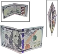 $100 Money Wallet. One Hundred Dollar Bill Printed Bi-Fold, Large (7.5") Funny Big Bucks Novelty