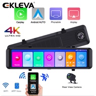 EKLEVA 4K Carplay Dash Cam Car Android Avto Dvr 12 Inch Mirror Car Recorder Video Recorder 3840P Car Black Box  Dual Lens Car Dvr