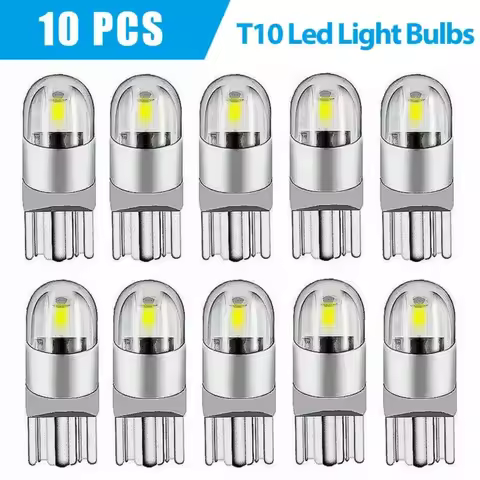 10pcs White LED Light Bulbs T10 W5W W3W 194 168 Canbus Silica Bright White License Light Vehicle Int