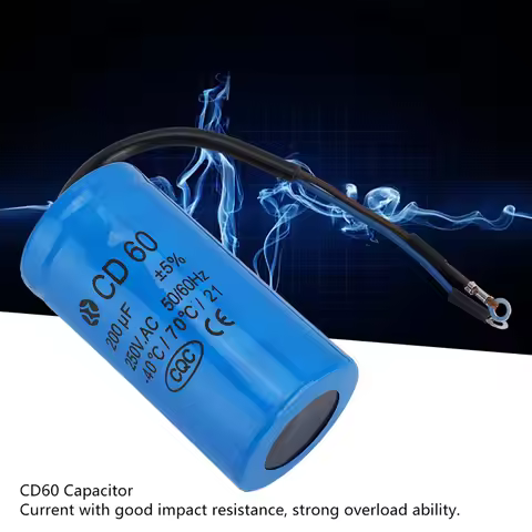 CD60 Capacitor CD60 Run Capacitor with Wire AC 200uF 50/60Hz for Motor Air Compressor CD60 Motor Cap