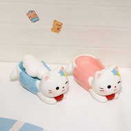 Healing Star Cat Soap Box Cat Shape Ceramic Drain Soap Box Household Toilet Storage Soap Box