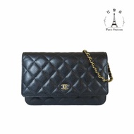 【巴黎站二手名牌專賣店】＊現貨＊CHANEL 香奈兒 真品＊黑色菱格紋荔枝皮革金色雙C鏈包 WOC斜背包