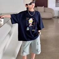 short sleeve Boys Loose Format T-Shirt Made of 4-Way Stretch Cotton Super Cool and Sweat Absorbent A