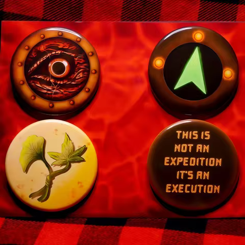 Iron Lung Pin Pack Markiplier Horror Game Buttons Set 4Pcs Round Badges Ginkgo Leaf Demon Eye Brooch