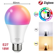 【Best-Selling】 Zigbee Smart Led Bulb 18w E27 B22 Rgbwwcw Tuya Wifi Lamp Dimmable Voice Control Compa