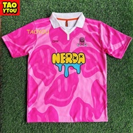 (TAOYOU) Pink Retro Jersey Malaysia 2025 Pink Jersey Women Men Football Retro Collar Jersey Smile Ne