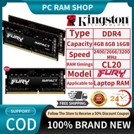 Kingston Fury Impact DDR4 RAM 4G 8G 16GB 32GB 2400 2666 3200MHz Laptop Memory 16G 3200MHz CL20 SODIMM Notebook