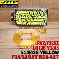 JRP SPROCKET SET YAMAHA LC135 V1-V8 RXZ Y125Z RANTAI 415 428 YELLOW CHAIN GOLD STEEL Y125Z RXZ Y110 