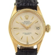 【日本直送】勞力士 ROLEX Oyster Perpetual 手錶 cal.1130 6517 18K黃金 x 壓紋皮革 自動上鍊 銀色錶盤 【二手】