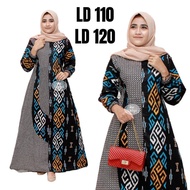 gamis batik kombinasi polos gamis batik wanita syari muslim - biru xl
